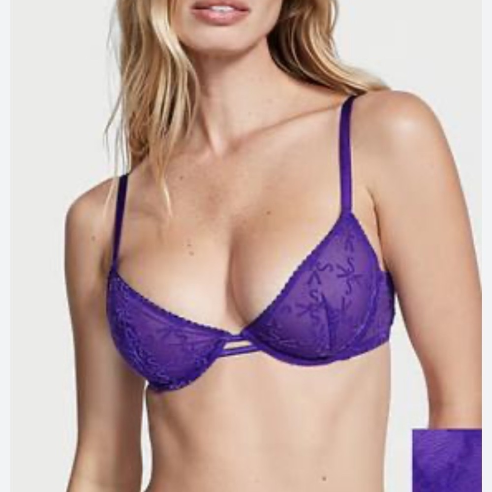 New! Victoria’s Secret Dream Angels Mesh Unlined Logo Demi Bra 10328